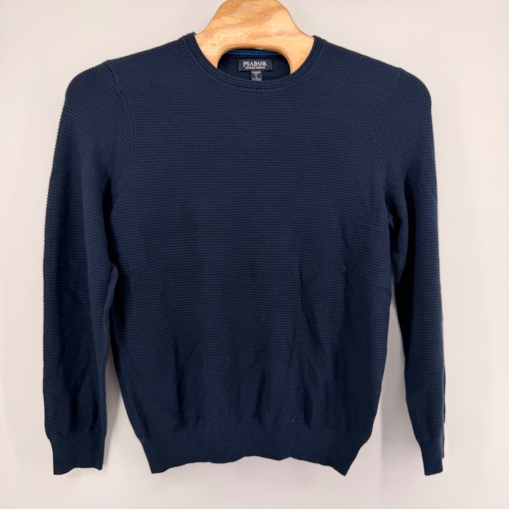 Jos. A. Bank Sweater Mens L Navy Comfort Stretch Tailored Fit Waffle Knit Linen